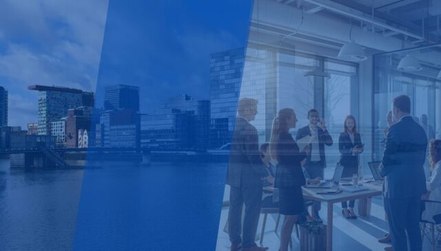 Unser Team der Personalberatung Düsseldorf im Hintergrund der MedienHafen, direkt vor Ort für Fach- und Führungskräfte aus der Region.