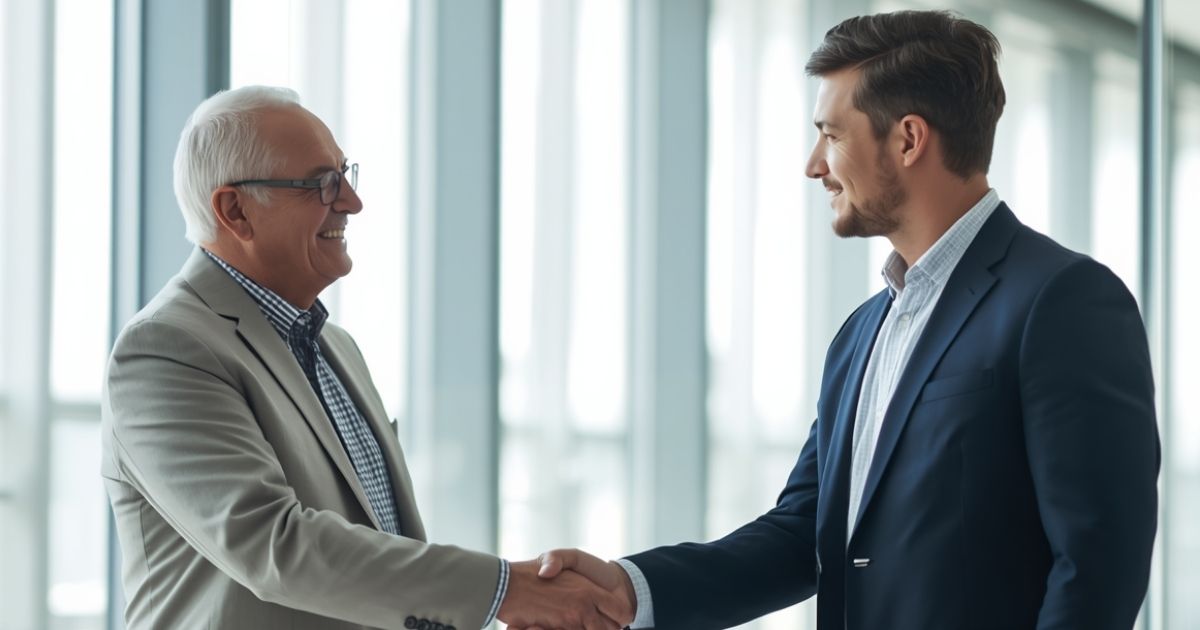 Übergabegespräch zwischen Unternehmer und Nachfolger – Headhunter für Unternehmensnachfolge